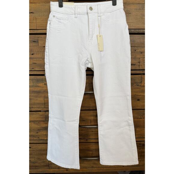Warp + Weft Crop Bootcut Jeans Womens 8/29 White High Rise Flare Denim Pants New - Picture 1 of 8